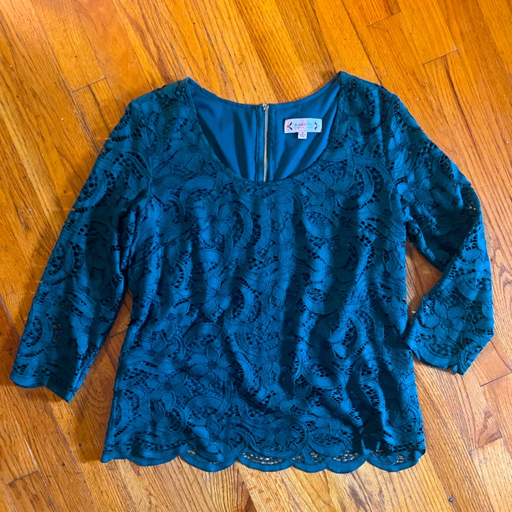 Nanette Lepore Forest Green Lace Floral Top
